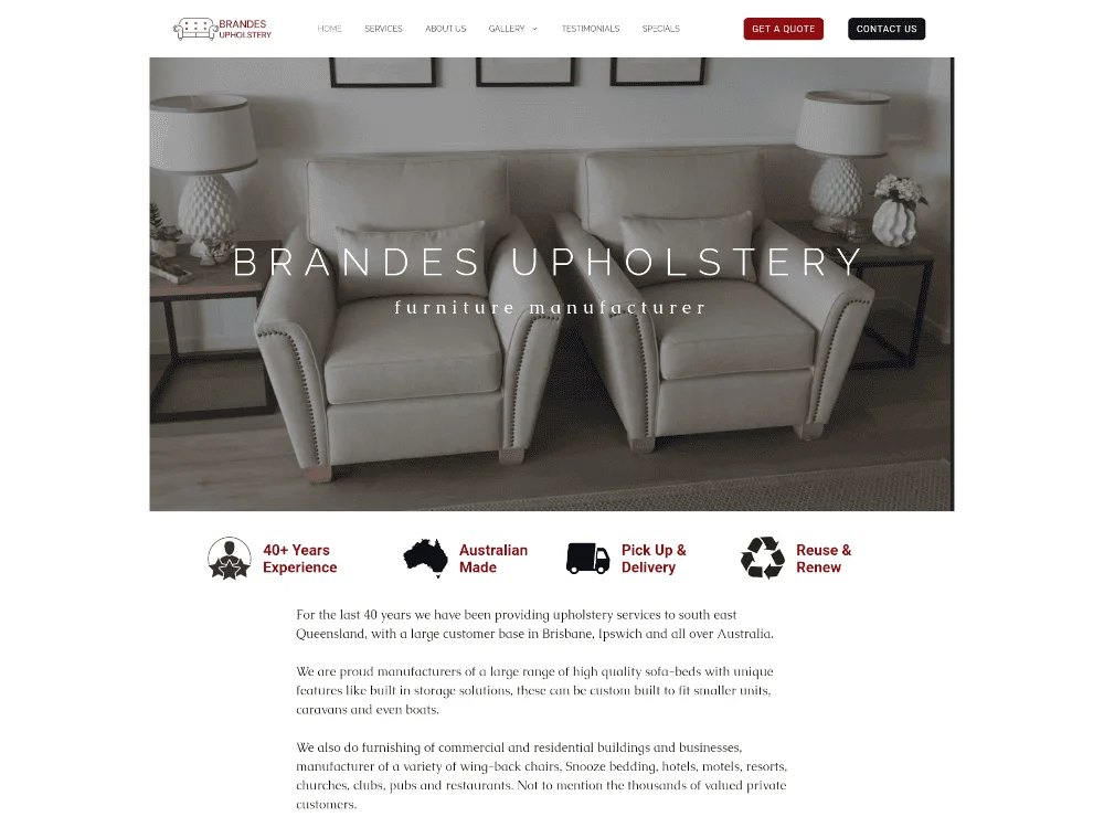 Brandes Upholstery furniture website home page