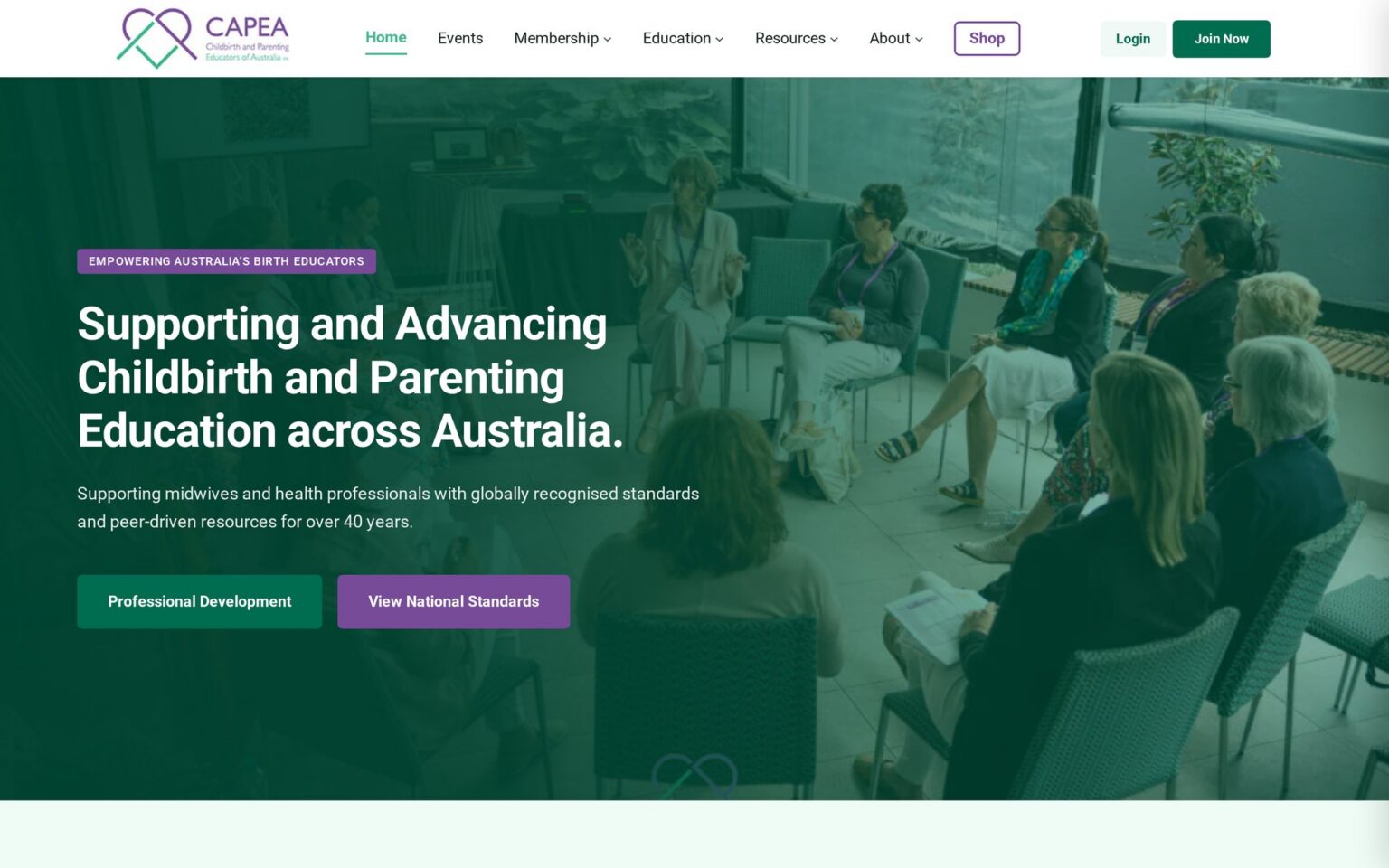 CAPEA (Childbirth and Parenting Educators of Australia) website, built by Superuser