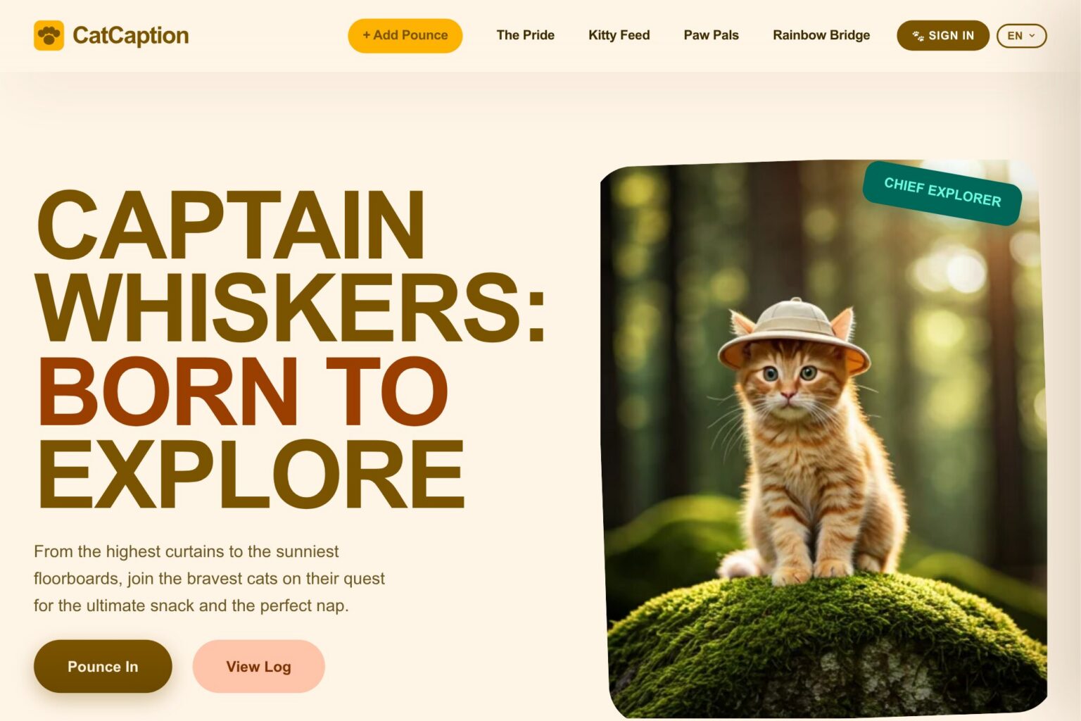 Cat Caption website home page, built by Superuser