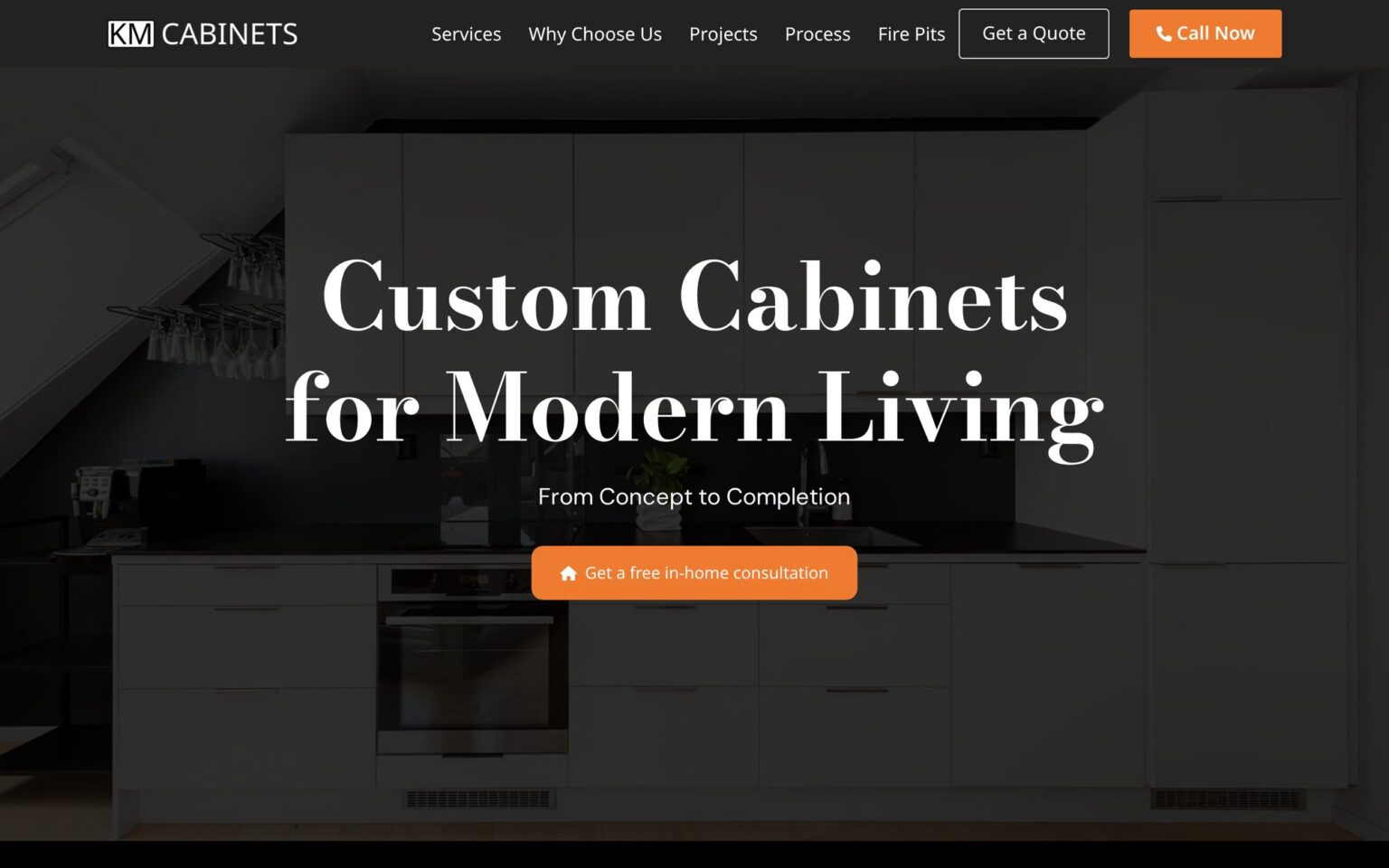 KM Cabinets custom cabinetry website, designed by Superuser