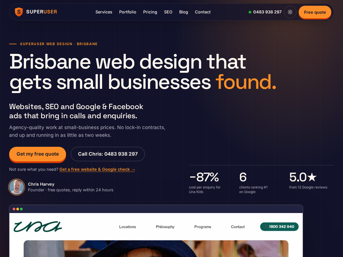 Superuser Web Design website home page
