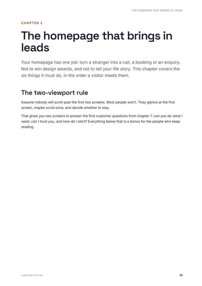 Sample page: the homepage that brings in leads