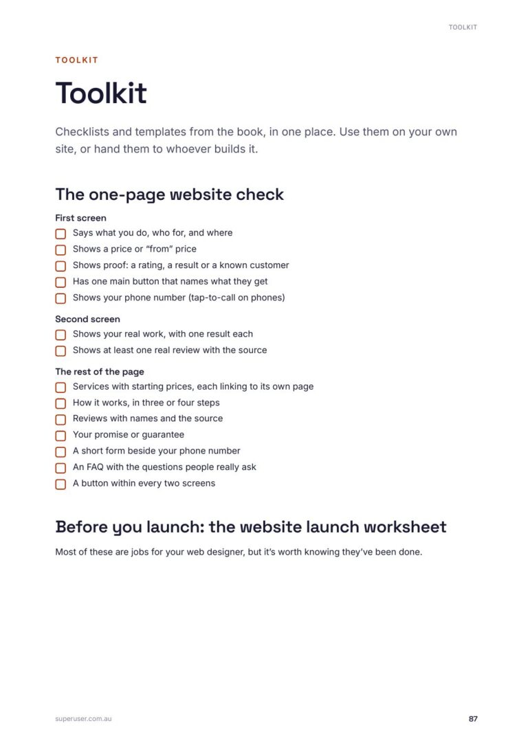 Sample page: the Toolkit checklists